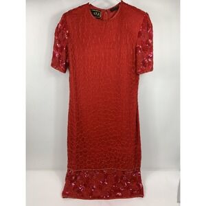 IVANA 100% Silk Handmade Formal Gown Beaded Wedding Flapper Style Red Size 6